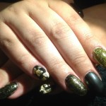 Shellac nails with foils and glitter